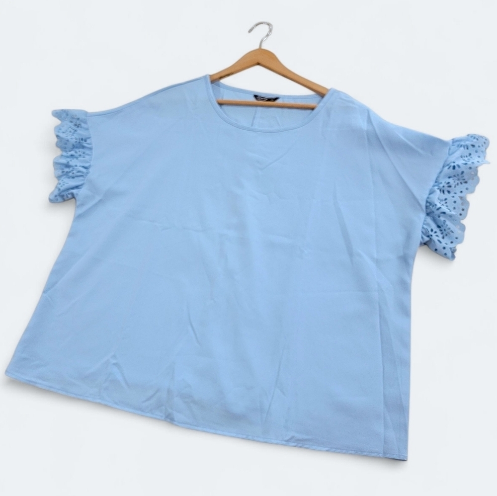 Shein Light Blue Ruffle Sleeve Top Size 2XL Blouse